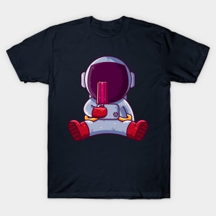 Cute Astronaut Eating Popsicle Cartoon T-Shirt